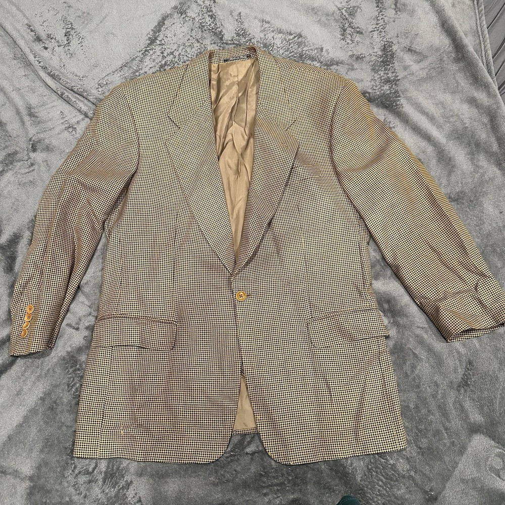 Lubiam Blazer Sports Coat Jacket Men's 50R Wool/Silk Plaid‎ Made In Italy